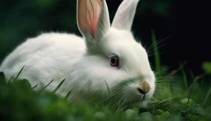 Obraz premium Cute baby rabbit sitting in green meadow, looking fluffy and soft generated by AI
