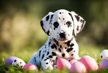 a cute dalmatian with easter egg