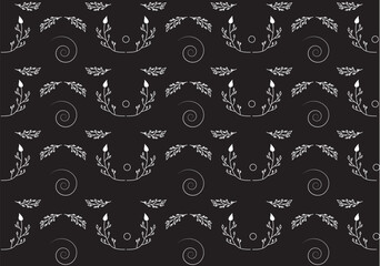 Hand drawn floral seamless pattern with twigs with leaves. Seamless pattern.