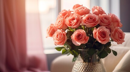Obraz premium A beautiful bouquet of roses in a festive interior. Generation AI