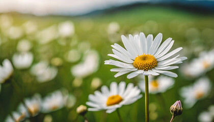 Fototapeta premium Capturing Nature White Daisy Blossoms in Green Blur