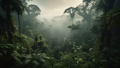 Crédence de cuisine en verre imprimé Kaki A mysterious adventure through the spooky tropical rainforest awaits generated by AI