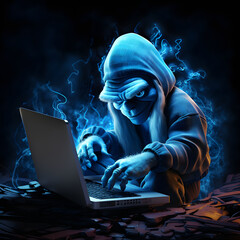 Cyber ​​punk smurf in neon, vivid colors of lights on dark background, portrait. Futuristic, modern creative concept. Illustration.