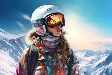 Fototapeta na wymiar Snowboarder girl in helmet and goggles.