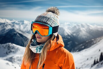 Fototapeta na wymiar Snowboarder girl in helmet and goggles.