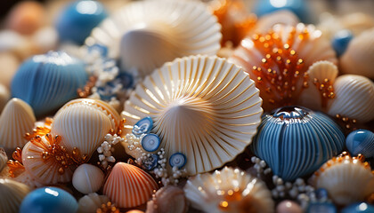 Large group of seashells in a tropical underwater paradise generated by AI
