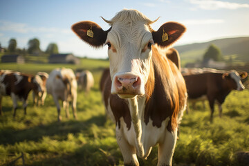 Naklejka na ściany i meble A New Day on the Farm: Cows and Sunshine