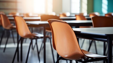 Close up of Empty school classroom. Education and school concept