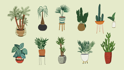 Fototapeta na wymiar Home interior plants vector illustrations set.