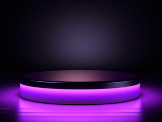 Neon Violet light round podium and black background for mock up, Black Friday