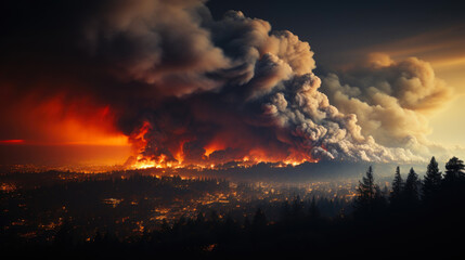 Fototapeta na wymiar Ecosystem in Peril: Forest Fire Smoke Cloud