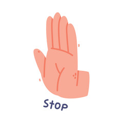 Obraz premium Human Hand Show Stop Palm Gesture Vector Illustration