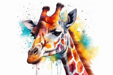 Watercolor drawing of a Giraffe. Generative AI.