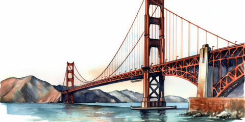 Golden Gate Bridge watercolor drawing. Generative AI.