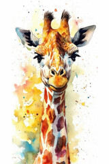 Watercolor drawing of a Giraffe. Generative AI.