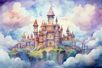 Fototapeta na wymiar Whimsical cloud castles, floating high above the world, accessible only to dreamers - Generative AI