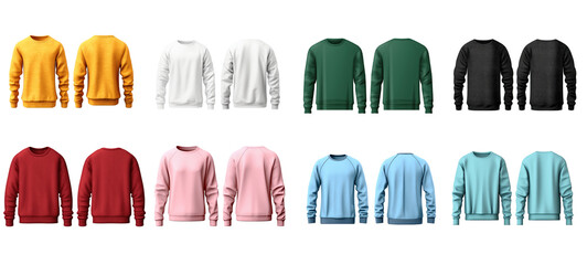 Collection set of Multi-colored long-sleeved sweater on transparent background. - obrazy, fototapety, plakaty