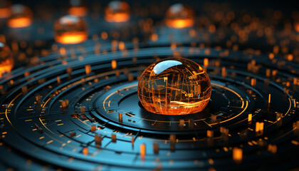 Global business illuminates the world with futuristic glowing spheres generated by AI