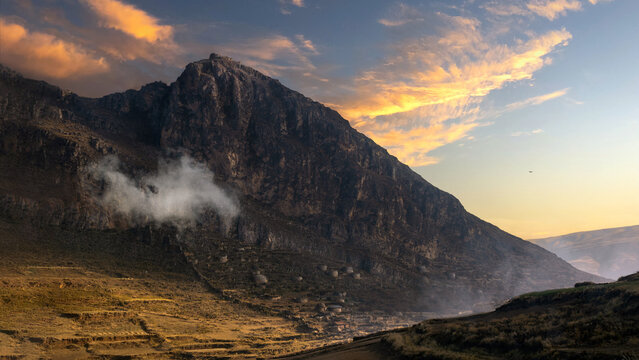 An epic sunset at Yaumanpata ruins in Palcamayo, Tarma, Peru