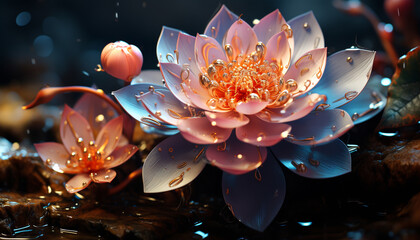 Tranquil scene  nature elegance in a single lotus flower beauty generated by AI