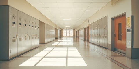 School hallway with lockers - obrazy, fototapety, plakaty
