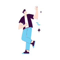 Happy Man Character Rejoicing and Cheering with Confetti Vector Illustration