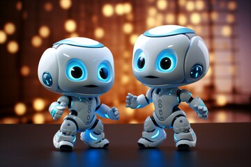 Friendly Robots Under Glowing Lights.