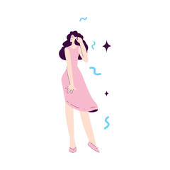 Happy Woman Character Rejoicing and Cheering with Confetti Vector Illustration