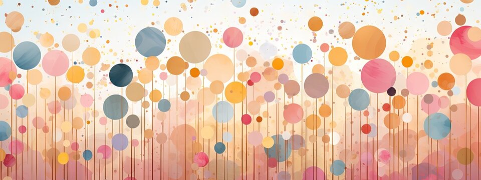 Pois multicolores et dorés, terrazzo, doodle, tampons et superpositions numériques florales, rayé, palette de couleurs audacieuses, emblématique, géométrique. IA générative, IA