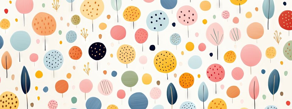 Pois multicolores et dorés, terrazzo, doodle, tampons et superpositions numériques florales, rayé, palette de couleurs audacieuses, emblématique, géométrique. IA générative, IA