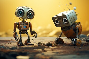 Weathered Robots in Barren Landscape.