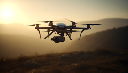 Capturing a sunset mid air with a remote controlled drone generated by AI