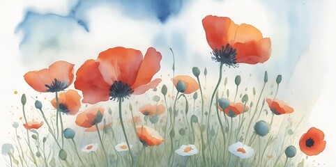 Wild spring flowers. Watercolor style. AI generated illustration