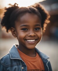 portrait of a black girl with a sincere American smile in kindergarten

