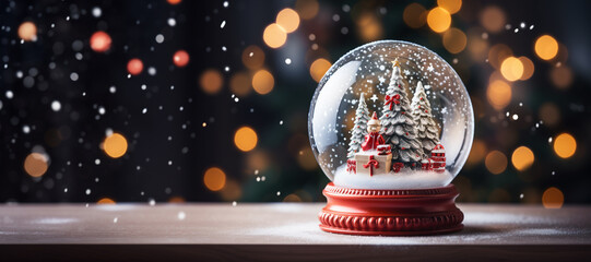 Merry Christmas snow globe with christmas tree and decorations