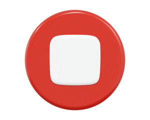 3d red stop button icon. Symbol to watch tv, video, movie,live stream. Stock vector illustration on isolated background.