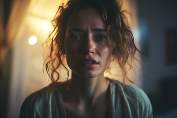 Unglückliche Frau mit zerzaustem Haar