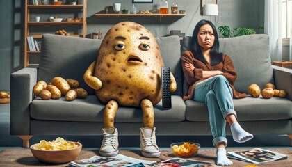 couch potato / unhappy spouse - obrazy, fototapety, plakaty