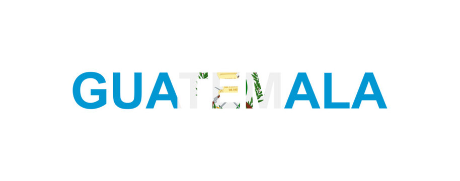 Letters Guatemala in the style of the country flag. Guatemala word in national flag style.