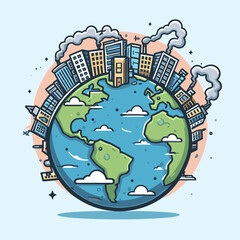 earth, illustration, world, vector, cartoon, globe, planet, map, symbol, art, design, green, animal, color, city, tree, child, nature, house, drawing, concept, icon, card, sign, global