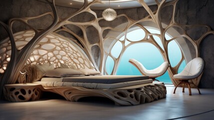 Fototapeta na wymiar Interior design of a very unusual bedroom
