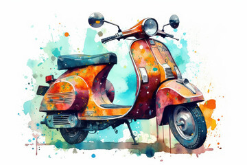 Watercolor drawing of an urban motorcycle. Generative AI. - obrazy, fototapety, plakaty
