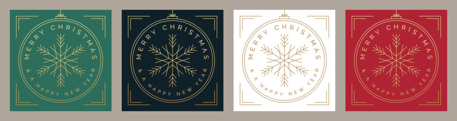Set of Christmas Card Designs with Bauble and Snowflake Illustration. Modern Trendy Christmas Cards with Merry Christmas and a Happy New Year Typography. Vector Design template. - 671232936