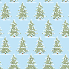 Seamless pattern of Christmas trees on a blue background