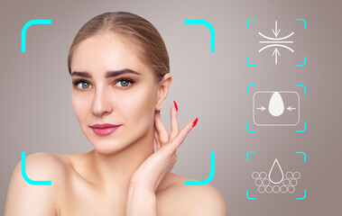 Infographic elements shows cleansing effect on beautiful female face.