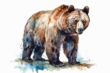 Watercolor drawing of a Grizzly bear. Generative AI.