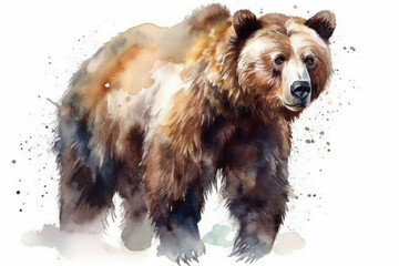 Watercolor drawing of a Grizzly bear. Generative AI.