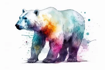 Foto op Aluminium Watercolor drawing of a polar white bear. Generative AI. © Agustin