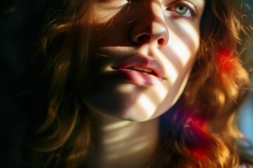  Portrait einer jungen Frau mit Schattenspiel im Gesicht