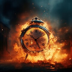 retro clock burning fire background concept countdown time 